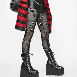 Tripp NYC Black Skull and Fishnet Mesh Leggings